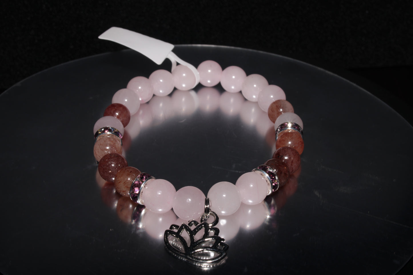 Strawberry Quartz and Rose Quartz 8mm Lotus Bracelet