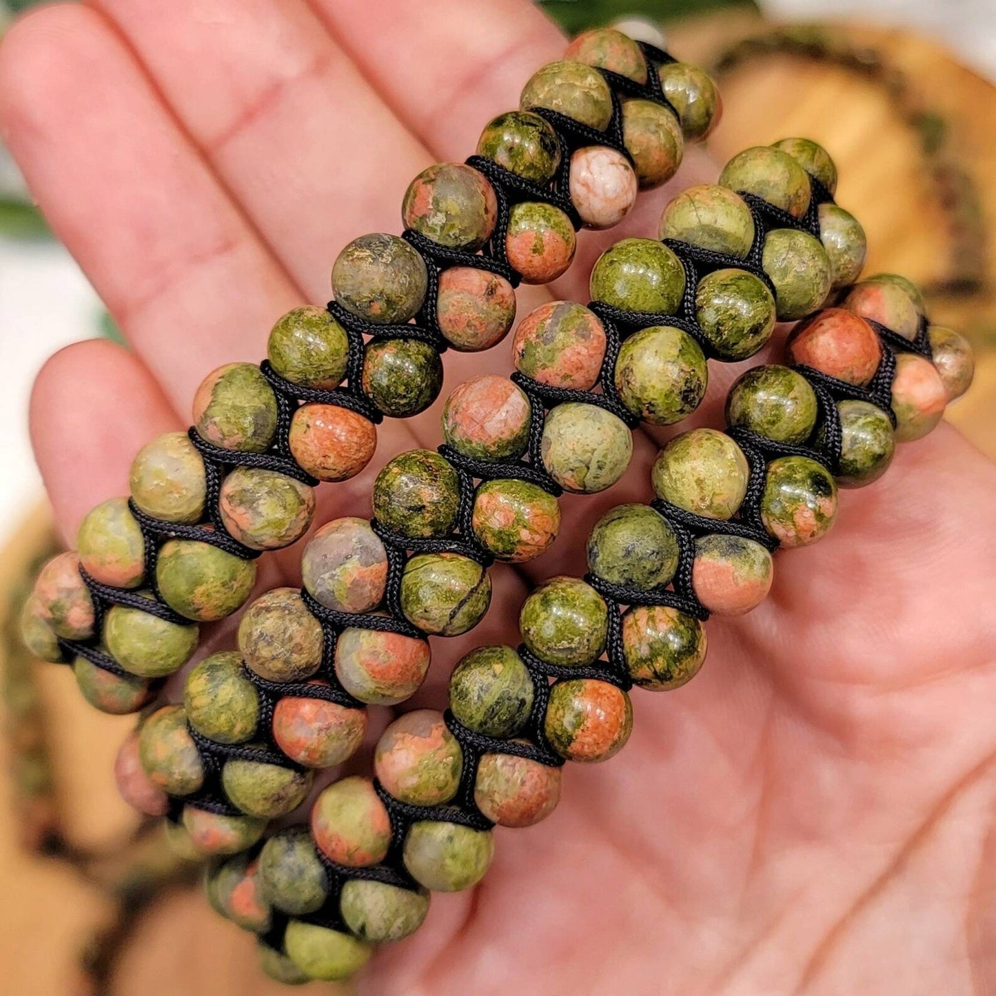 Double Row Adjustable Unakite Bracelet